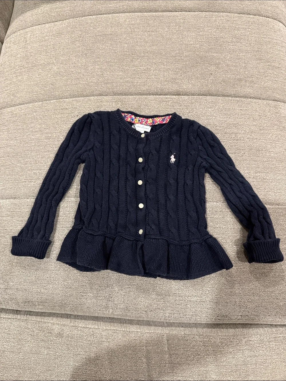 Girls Ralph Lauren Navy Cable-Knit Peplum Cardigan